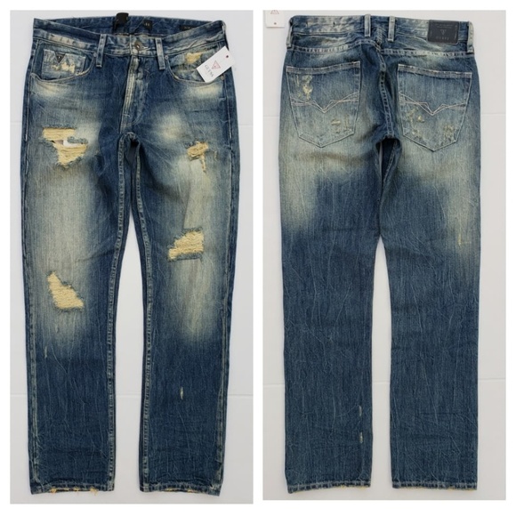New Men's sz 32 GUESS Slim Straight Distress Jeans - Picture 2 of 8